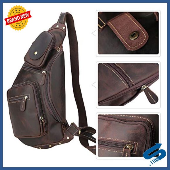Full Grain Leather Cross Body Sling Backpack Daypack 27L Tactical